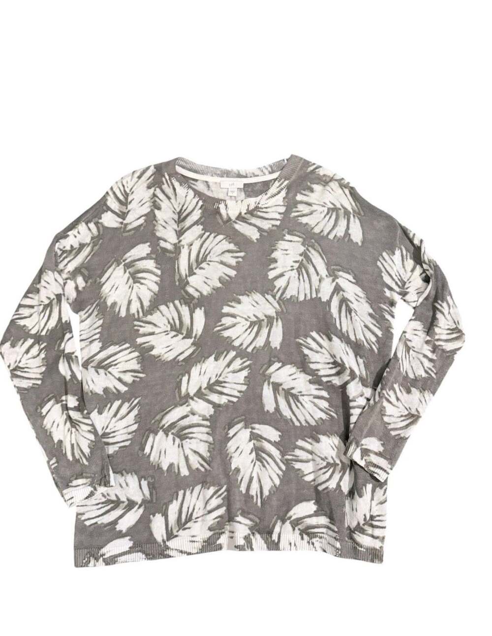 J.Jill Women's light Olive Palm Leaf Lightweight Linen Blend Pullover Sweater